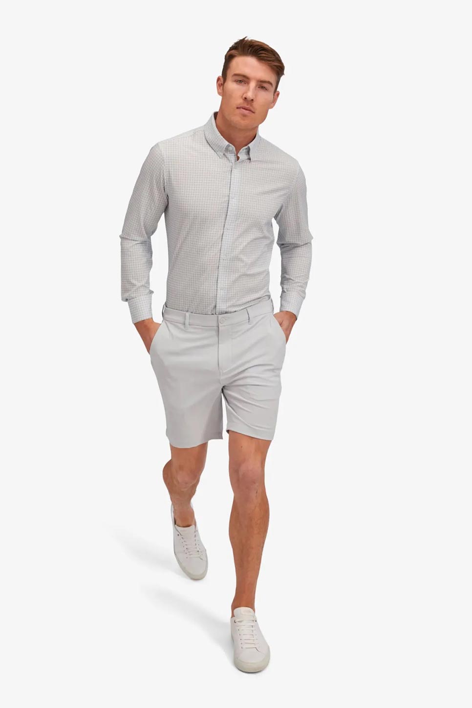 LEEWARD LS Gray Geo Basketweave Print