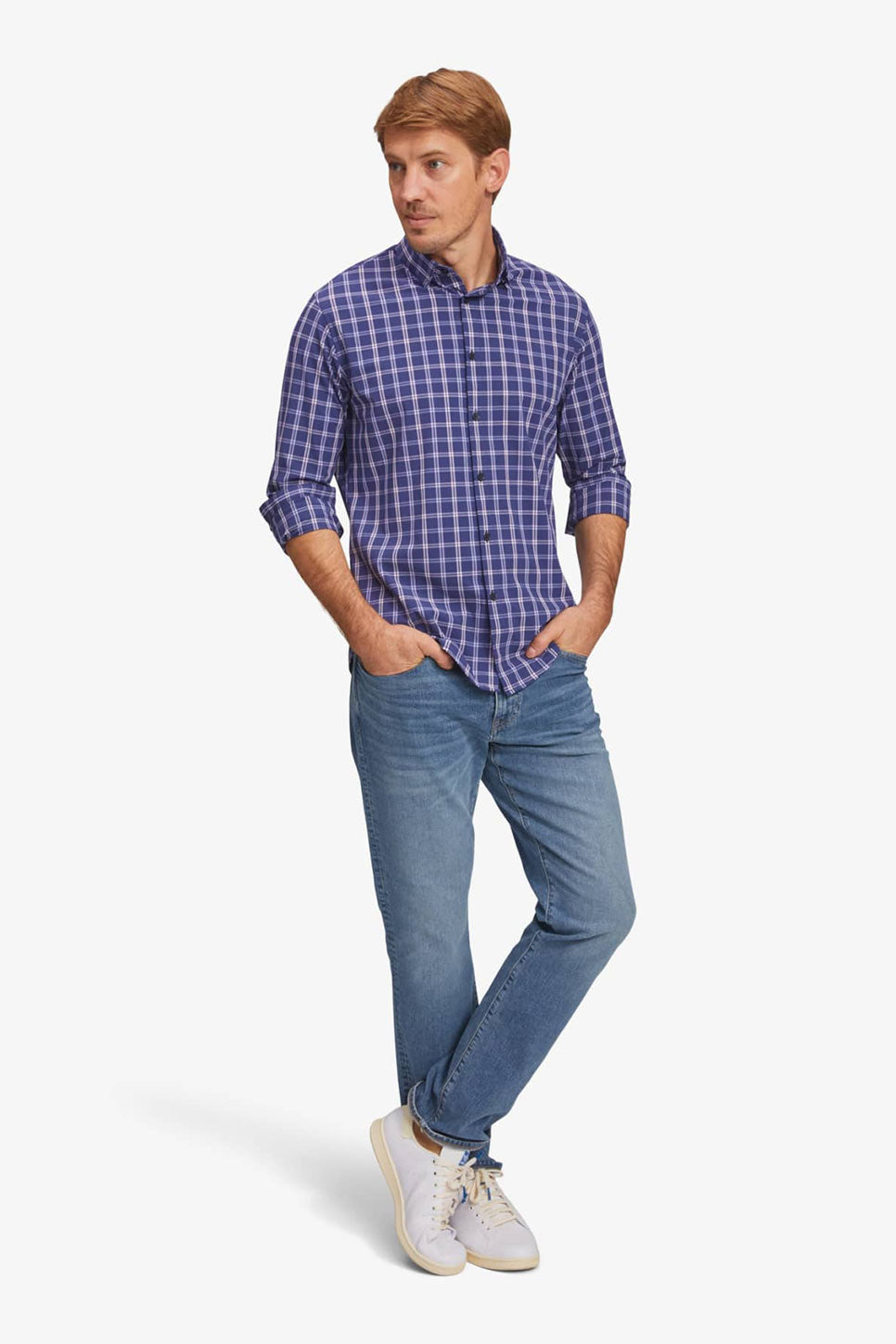 LEEWARD LS Purple Pink Windowpane Plaid