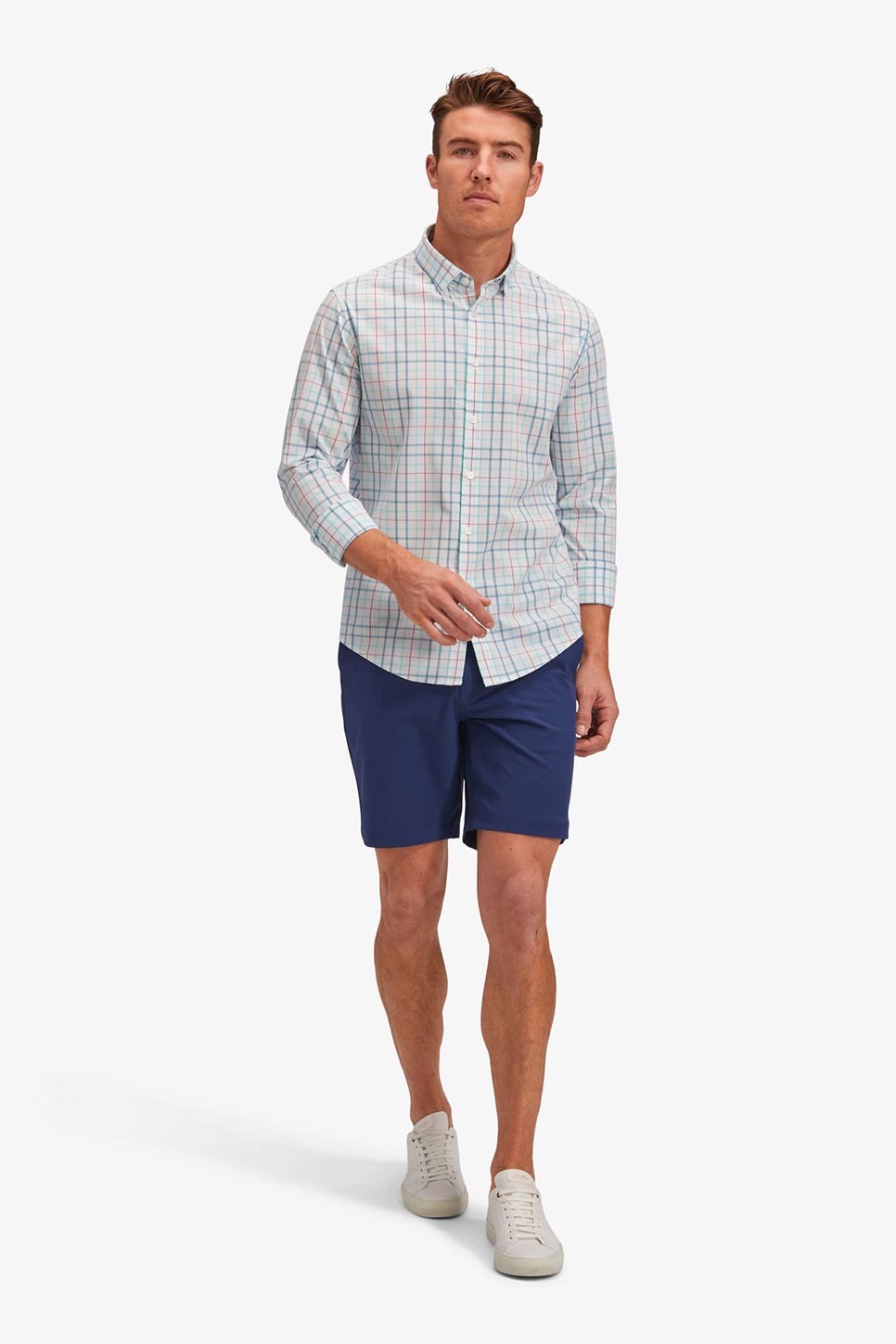 LEEWARD LS Teal Multi Plaid