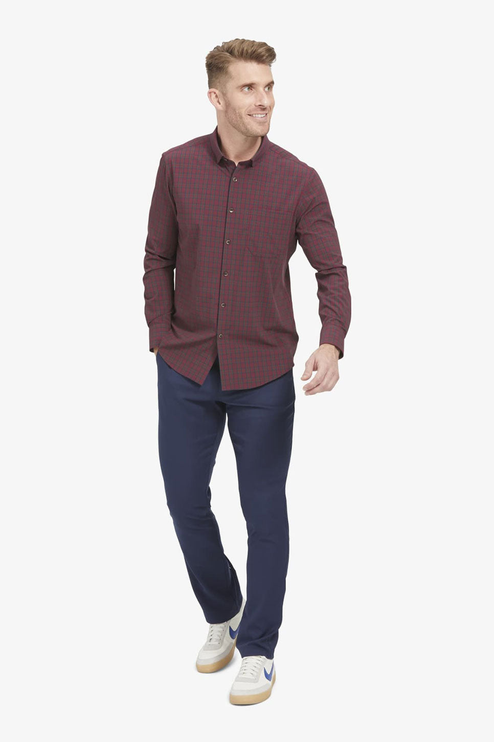 LEEWARD LS Burgundy Green Windowpane