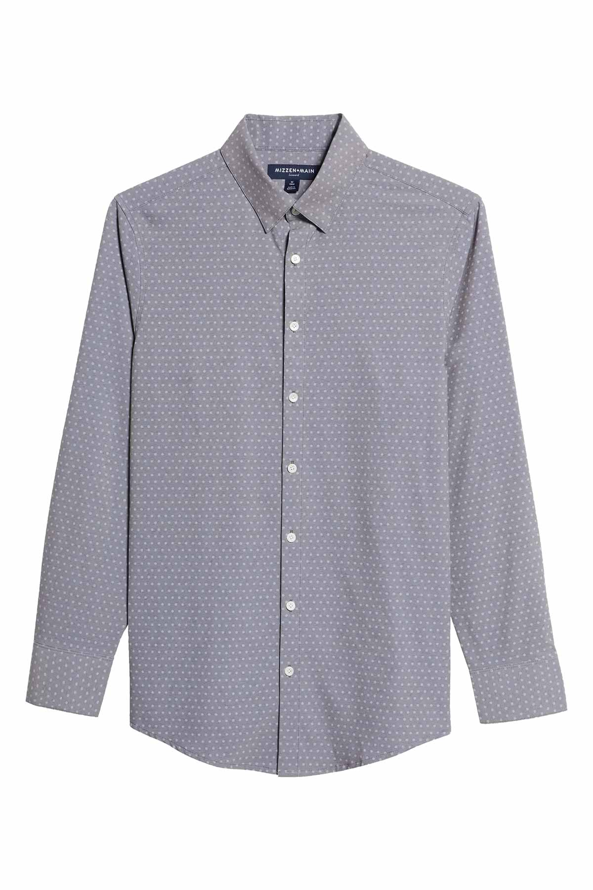 Mizzen + Main - Leeward LS - Gray Floral Dot Print - Flatlay
