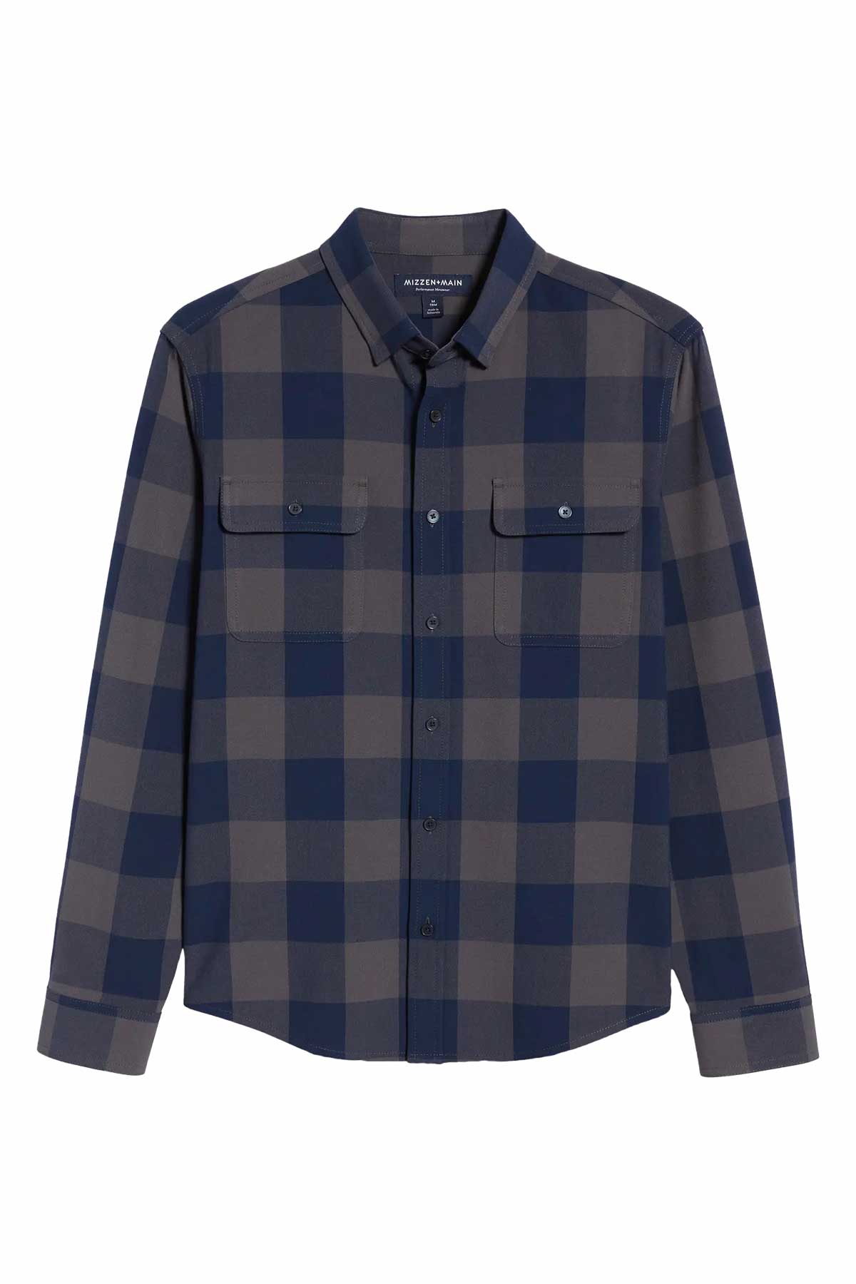 Mizzen + Main - Upstate Flannel - Gray Navy Buffalo Plaid - Flatlay